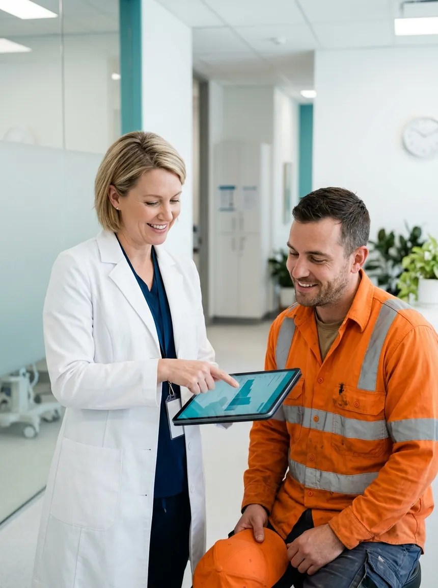 Occupational Medical Care provider with a worker
